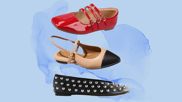 A brace of triple-strap Mary Janes, a brace of slingbacks astatine Margaux and a brace of studded mitt flats astatine Reformation.
