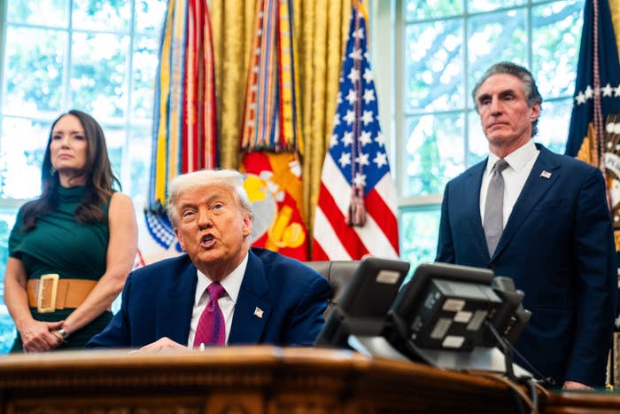 Donald Trump delivers remarks on natural disaster preparedness in the Oval Office at the White House