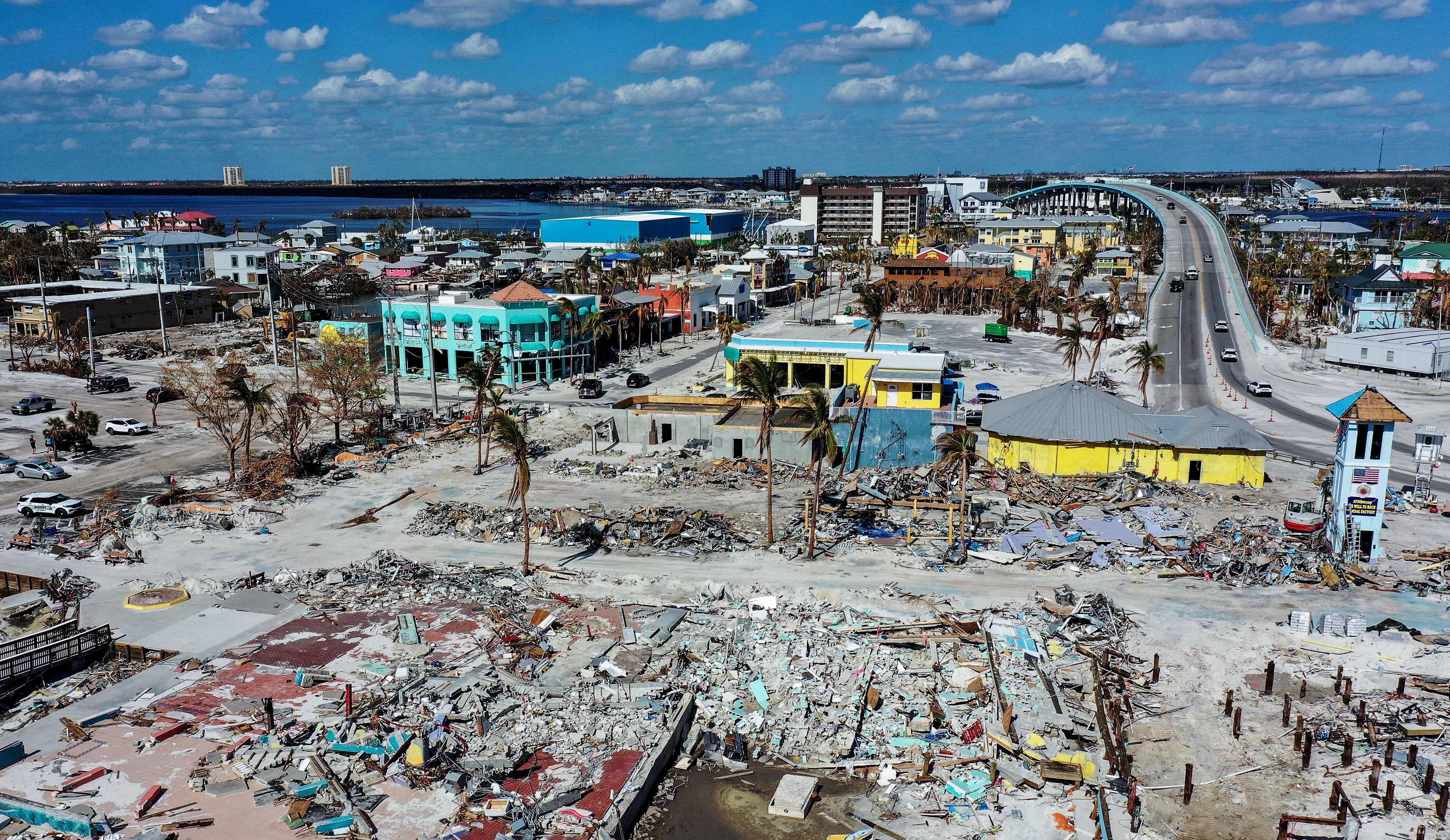 Fort Myers Beach, on the state&#x27;s west coast, following the damage of Hurricane Ian in 2022