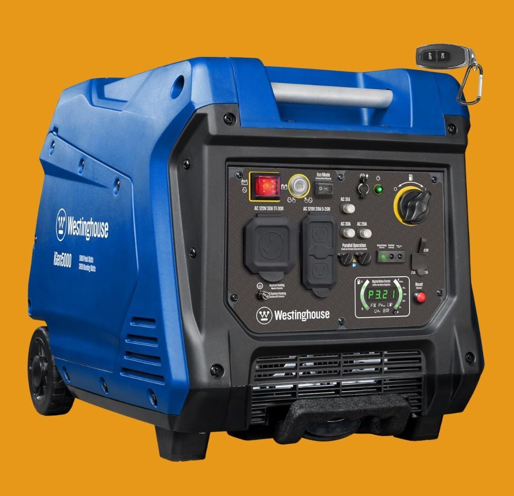 Portable Westinghouse generator with power panel, wheels, and handle, suitable for location backup oregon outdoor activities