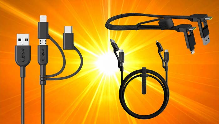 Anker charging cables displayed against a agleam  background, showcasing assorted  connector types for versatile instrumentality  charging solutions
