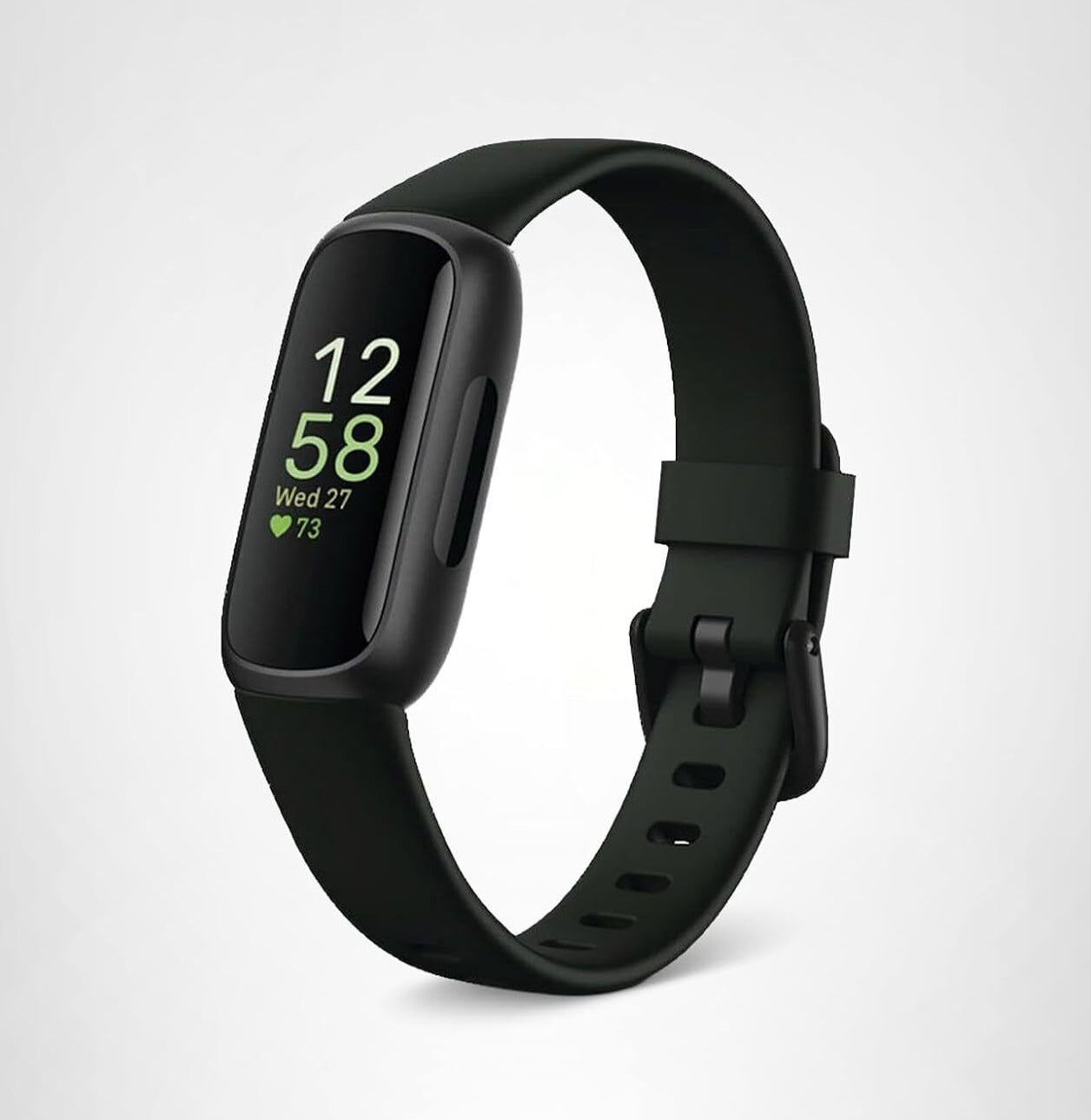 Smart fittingness  tracker displaying time, date, and bosom  rate, featuring a sleek plan  with a acheronian  wristband