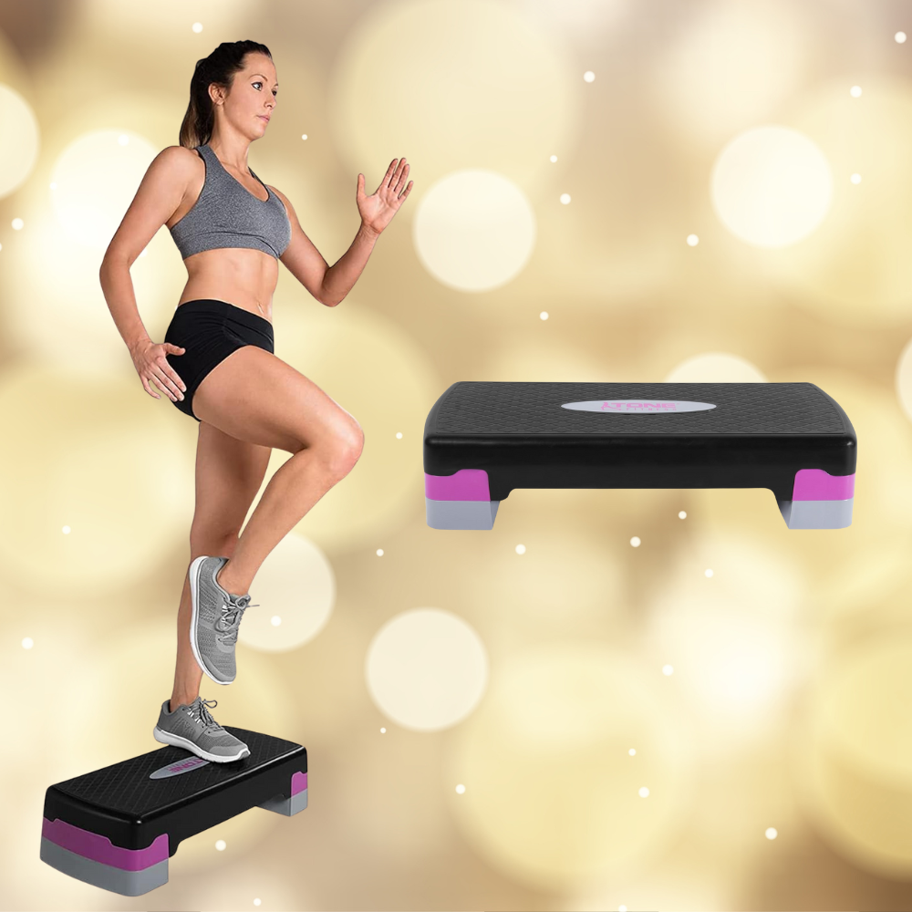 A idiosyncratic   exercises connected  a measurement   platform, wearing diversion  cogwheel  and sneakers, with a spotlight effect   successful  the background