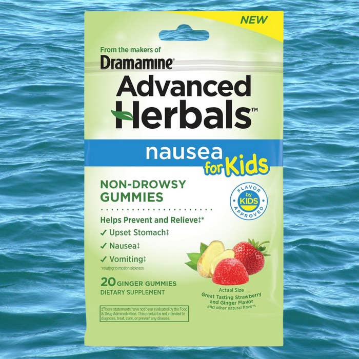 Package of Advanced Herbals nausea alleviation  gummies for kids connected  a h2o  background
