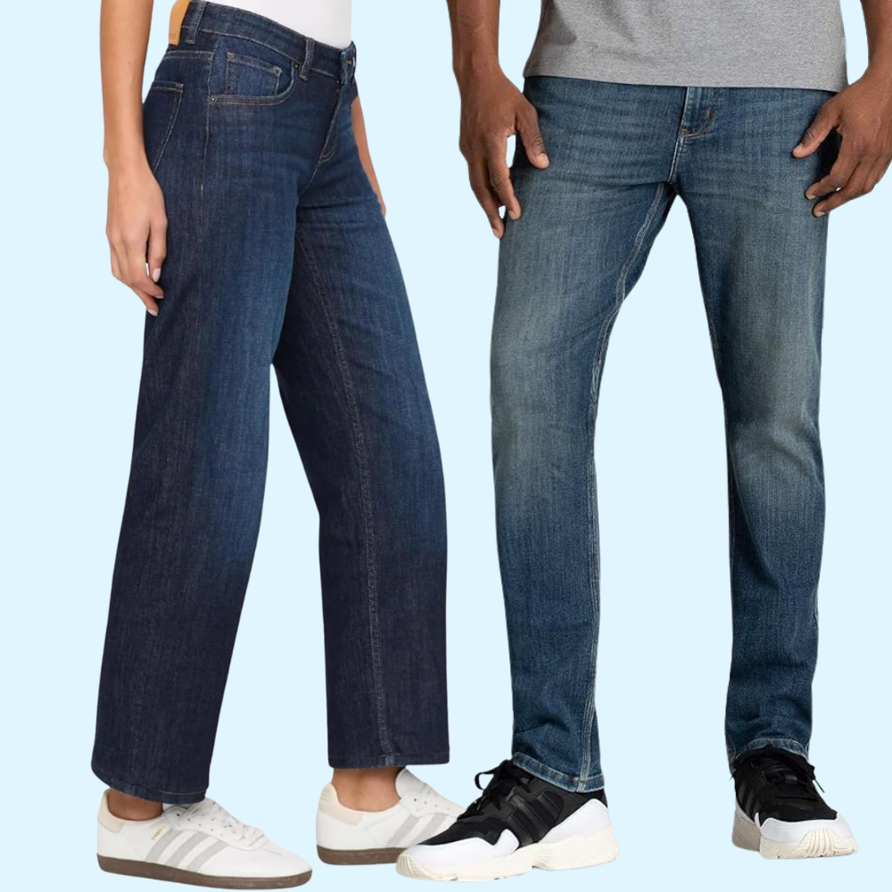 Two radical wearing casual jeans and sneakers, showcasing relaxed and fitted styles