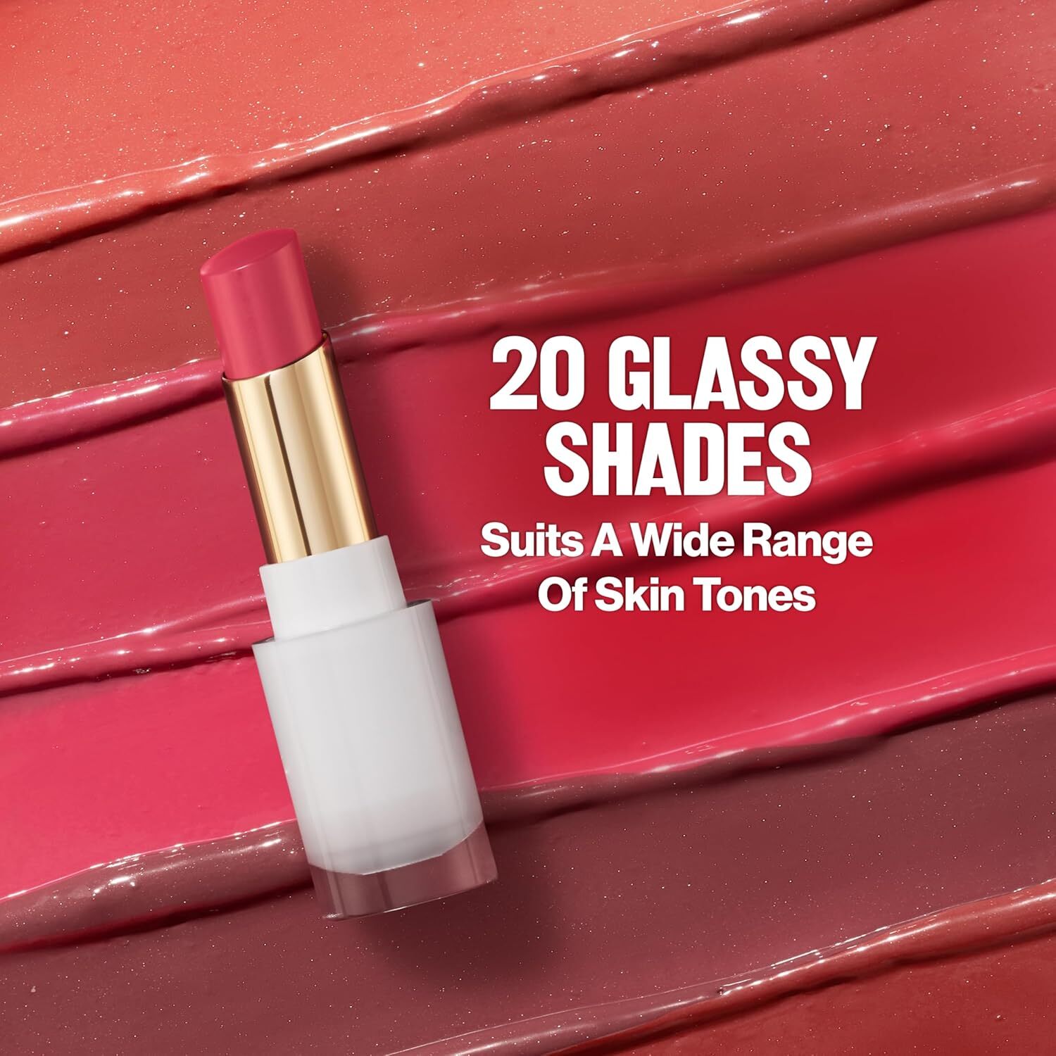  "20 Glassy Shades - Suits A Wide Range Of Skin Tones."