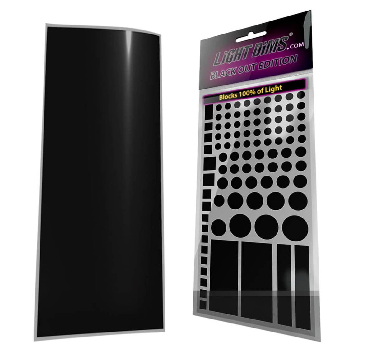 Package of blackout airy  dimming sheets with assorted  shapes for blocking unwanted light