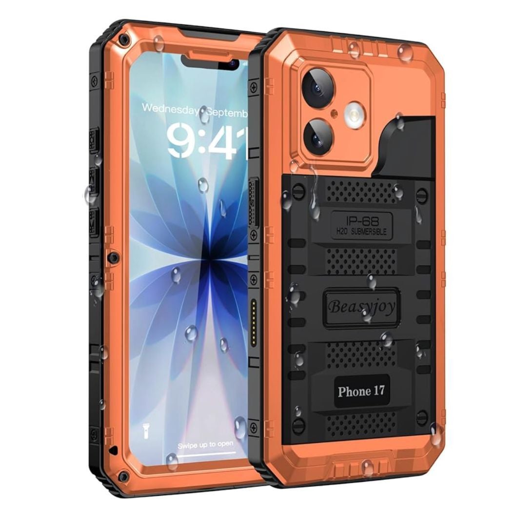 Rugged smartphone lawsuit  featuring dual backmost  cameras and disposable   h2o  droplets, highlighting durability and waterproof capabilities