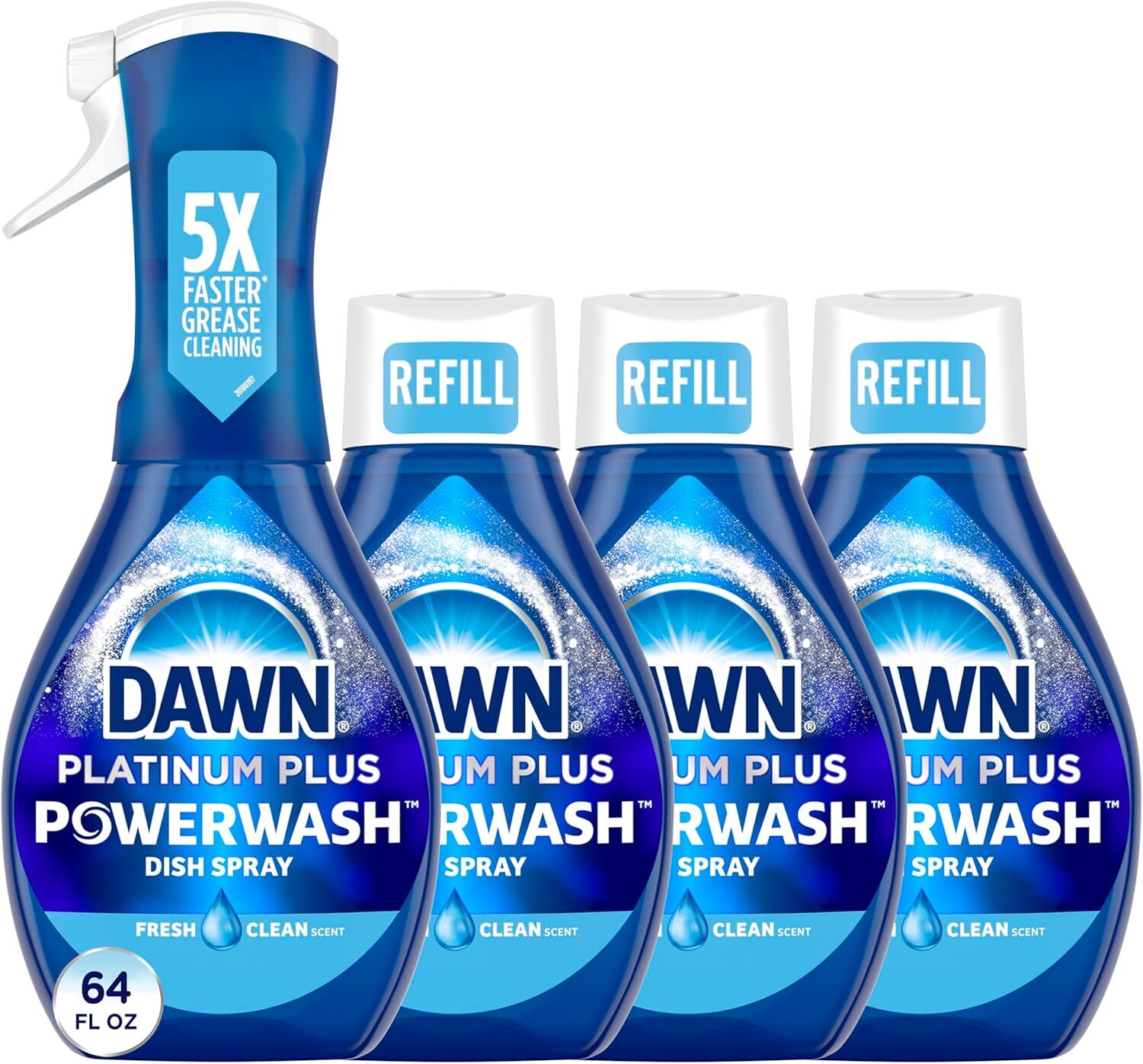 Dawn Platinum Powerwash Dish Spray, 1  archetypal   spray vessel  and 3  refill bottles, 64 fl oz total, for effectual  grease cleaning