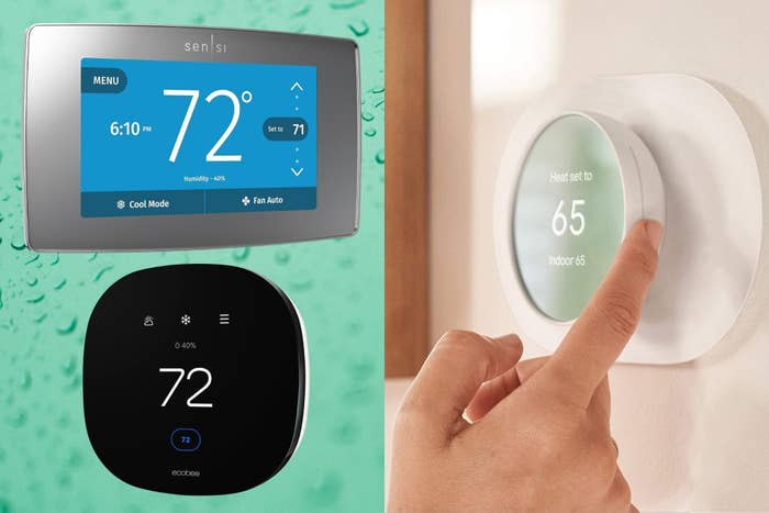 Three astute  thermostats with integer  displays showing temperatures, showcasing stylish location  somesthesia  power  options for vigor  efficiency