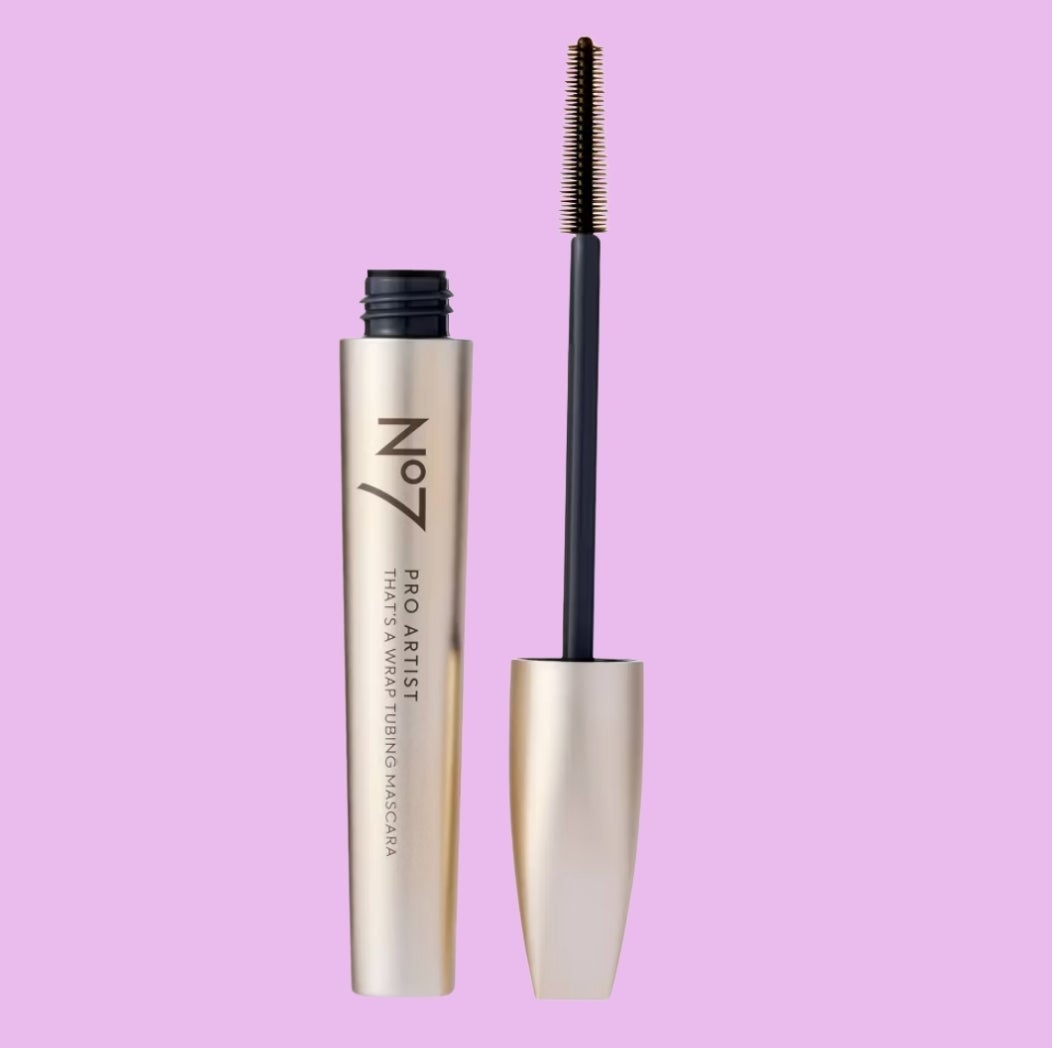 No7 Pro Artist mascara conduit with unfastened wand connected a airy background, designed for volumizing lashes