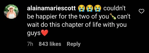 Comment from Alaina Marie Scott on Hailie Jade's engagement announcement.
