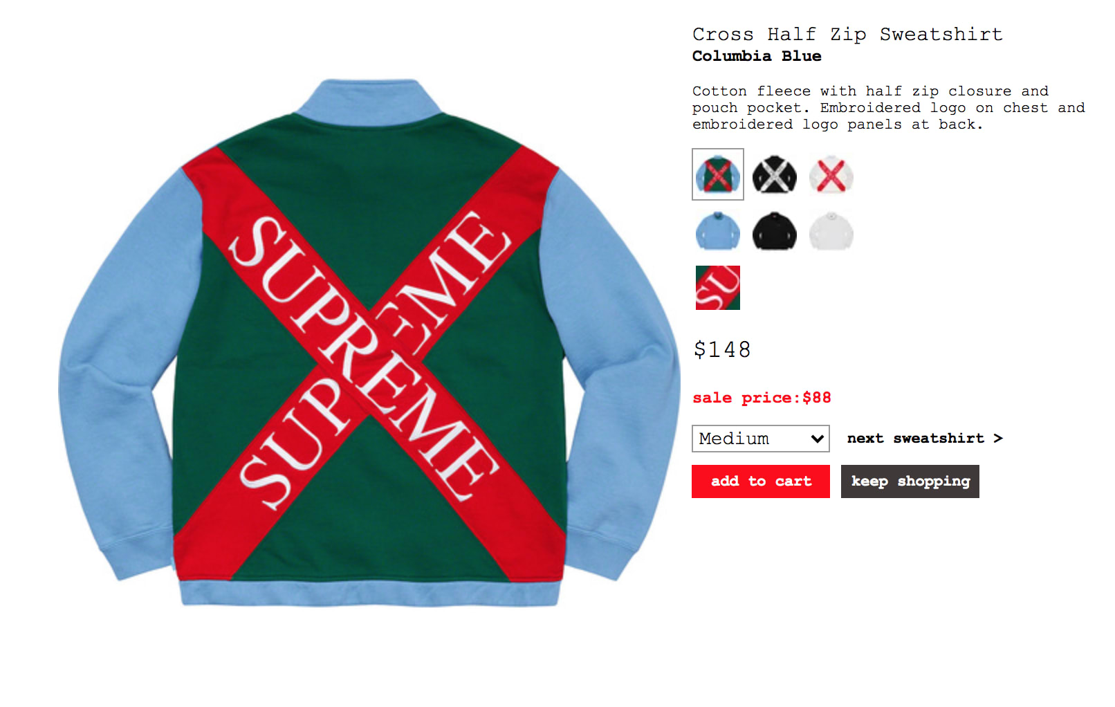 Cross half zip sweatshirt supreme hot sale