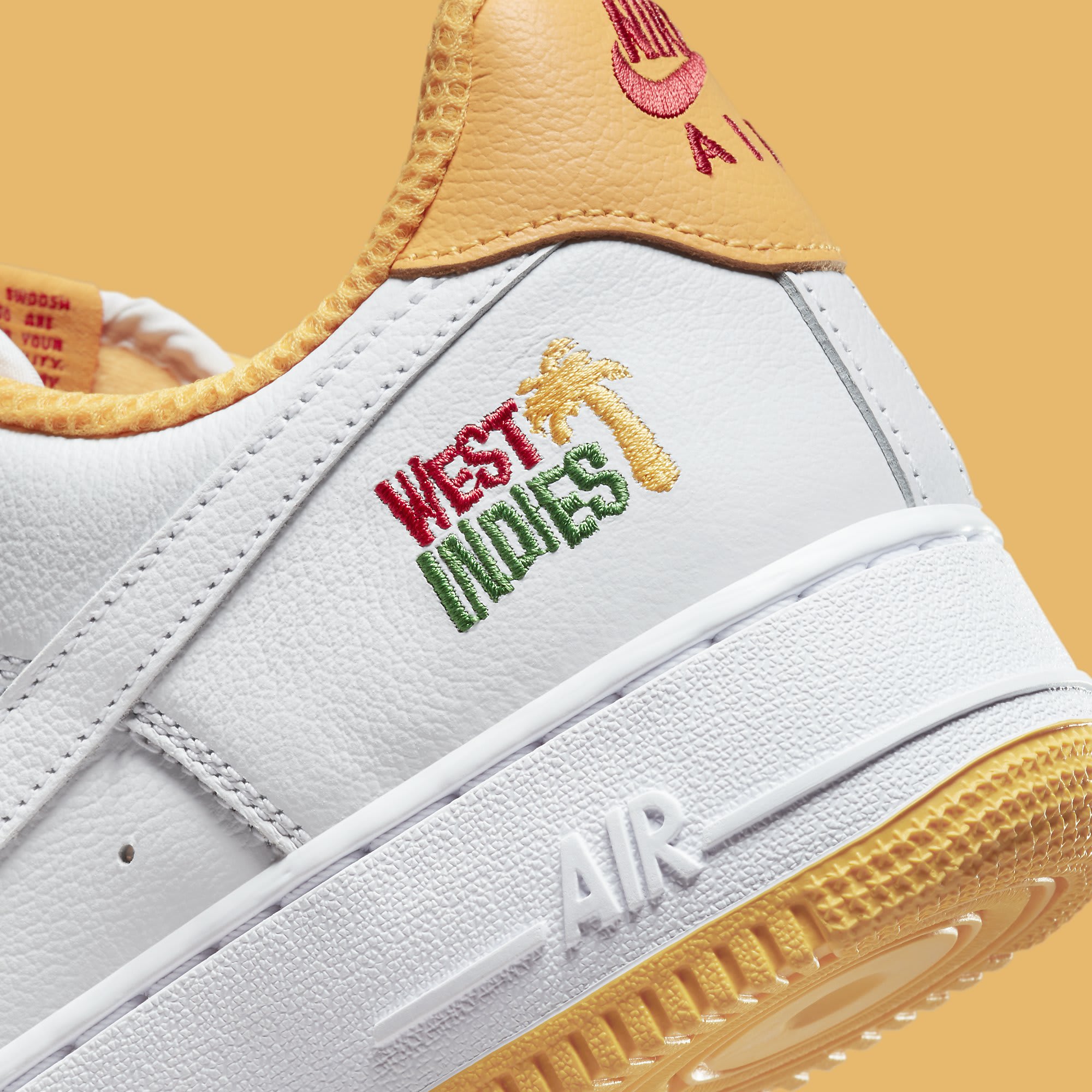 Nike Air Force 1 Low West Indies White Yellow Release Date DX1156-101 Heel Detail