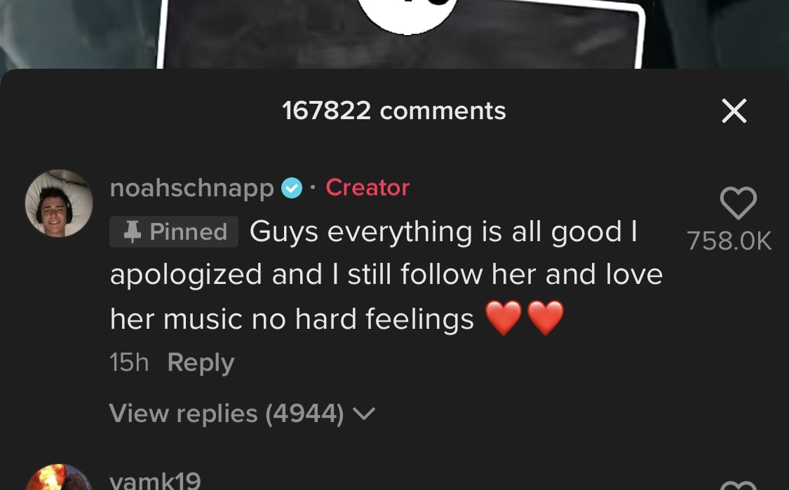 A TikTok comment from an actor is shown