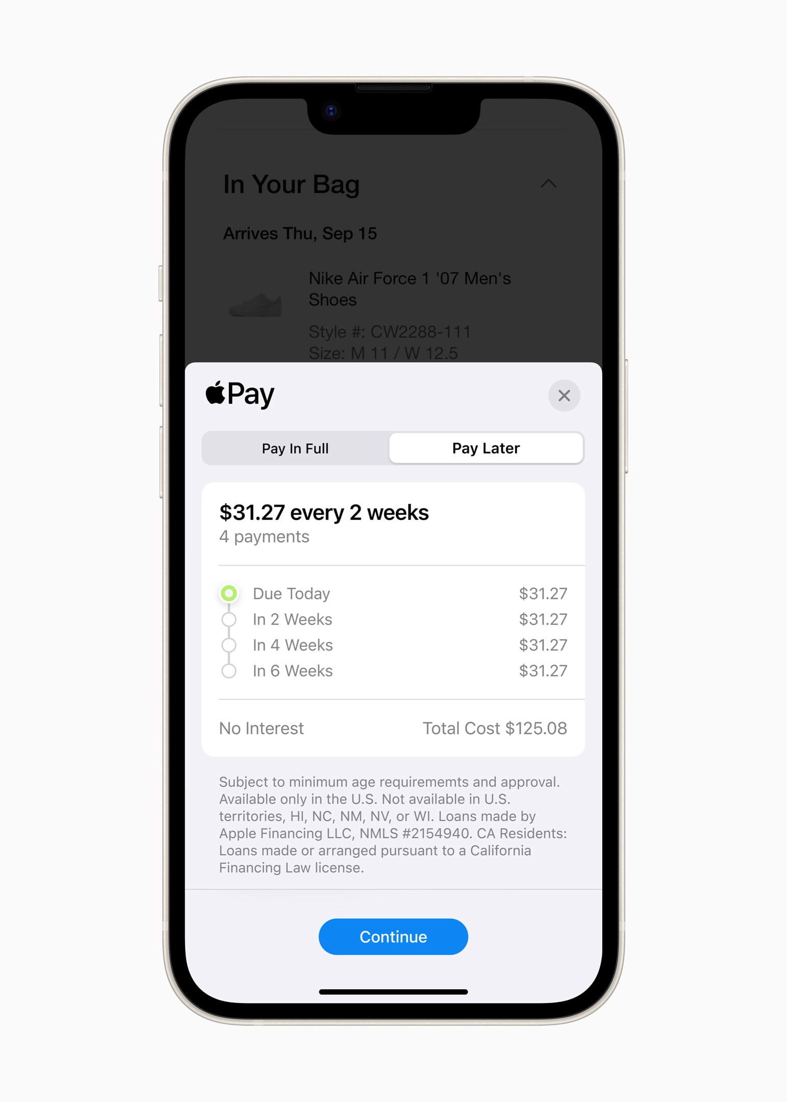 Screenshot of new Apple Pay Later Feature