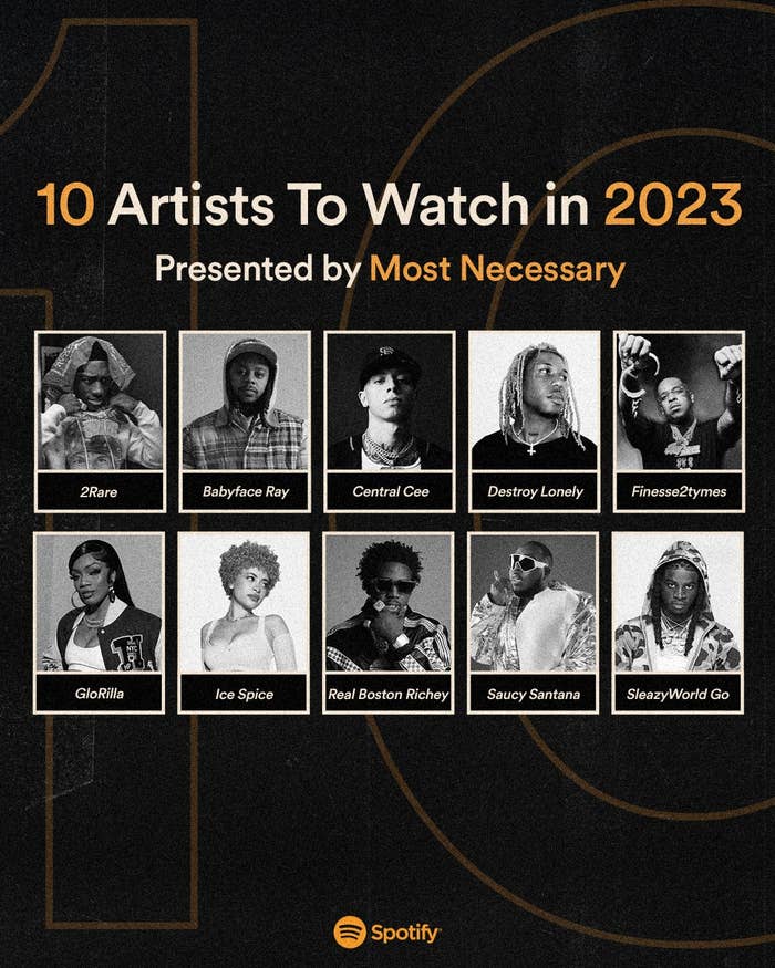 Spotify graphic for 2023 artists to watch is shown