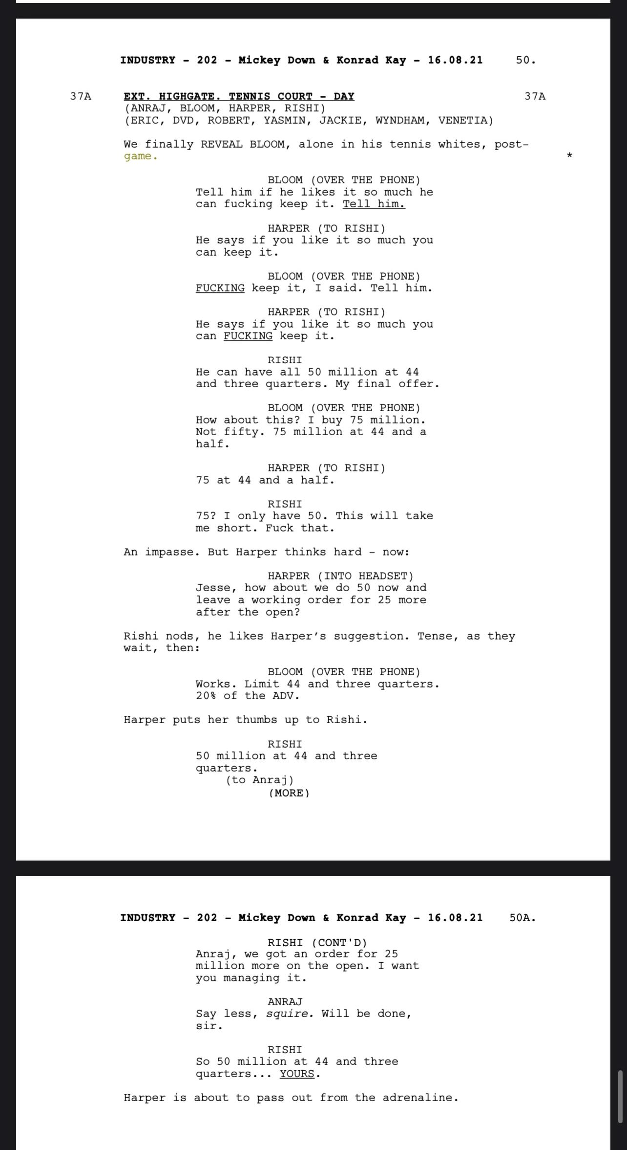 industry season 2 mickey down konrad kay interview script page 1