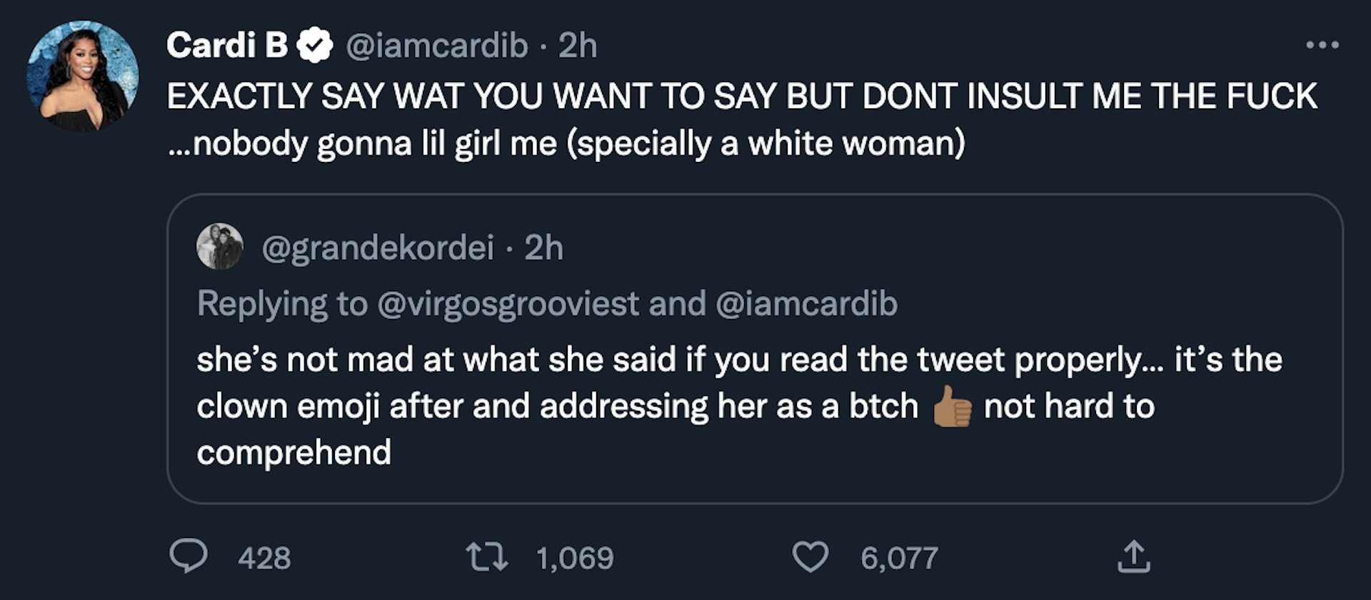 Screenshot of Cardi B tweet about Madonna