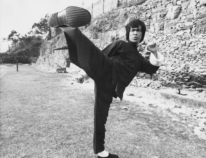 Actor Bruce Lee on the set of the movie 'Enter the Dragon', 1973.