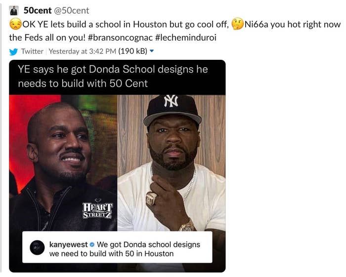 A screenshot of a 50 Cent tweet