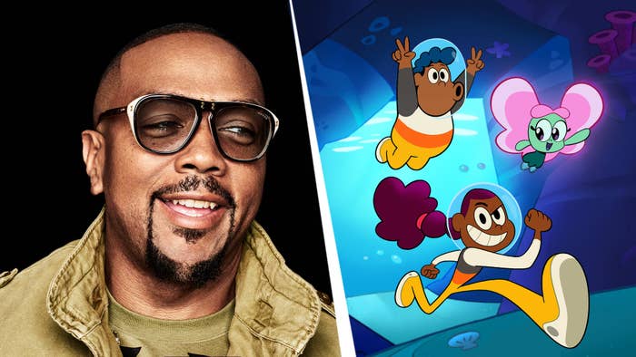 Timbaland beside animations from Big Blue