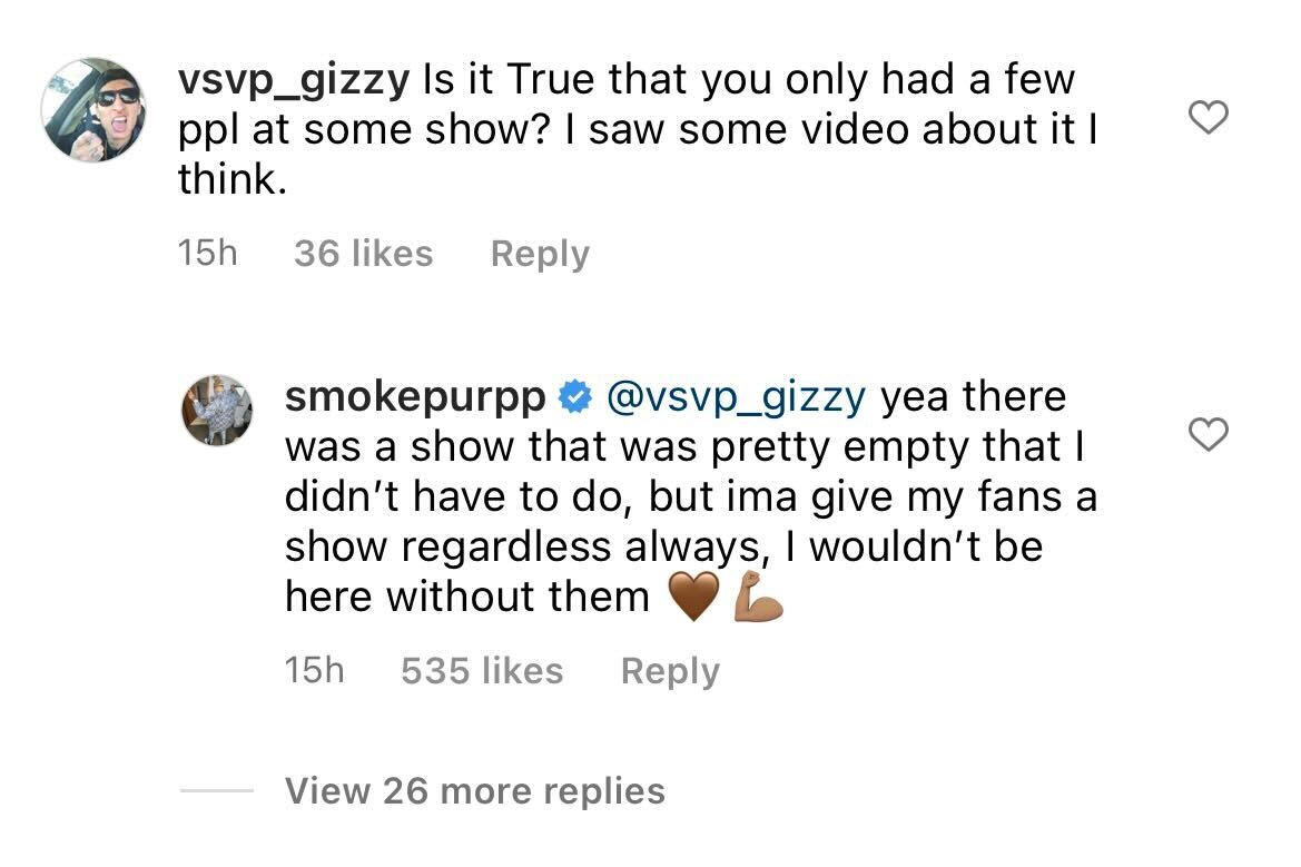 Comment from Smokepurpp on IG