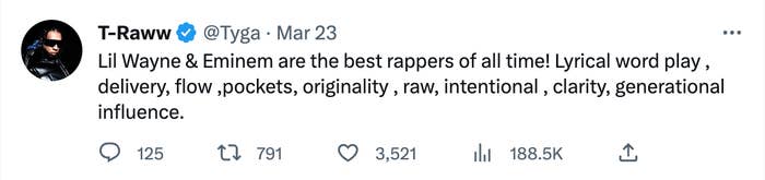 A tweet from Tyga shared on March 23