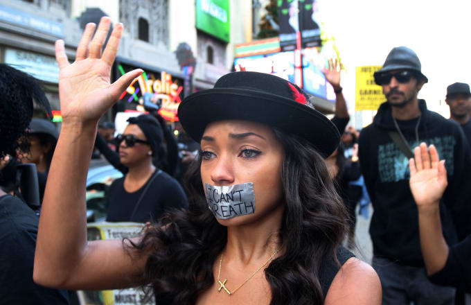 People march on Hollywood Boulevard in protest