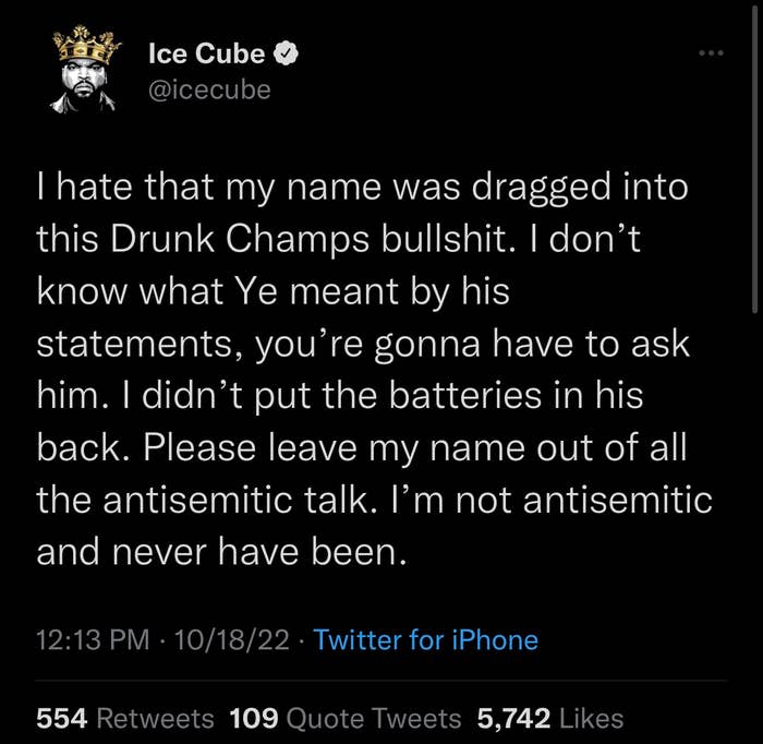 An Ice Cube Twitter post is pictured