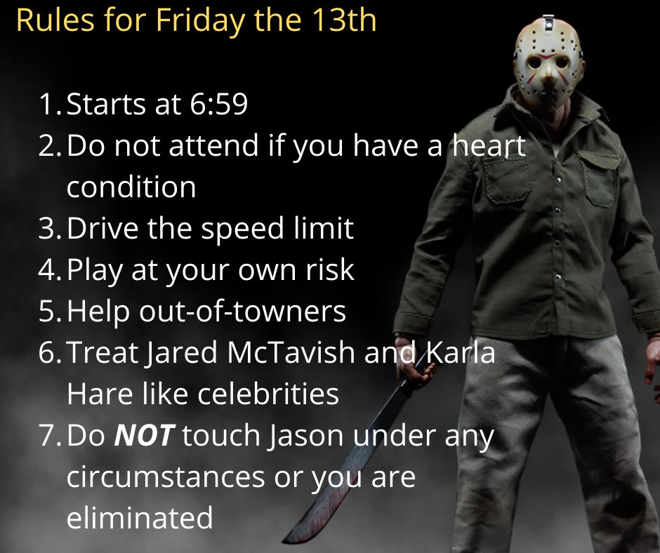 A post advertising the rules for the Friday the 13th Miramichi Mystery Machine hunt