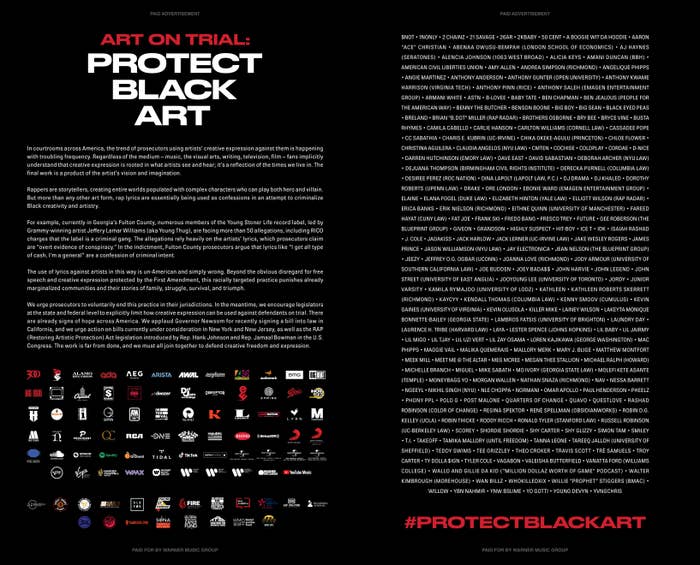 Protect Black Art open letter is pictured