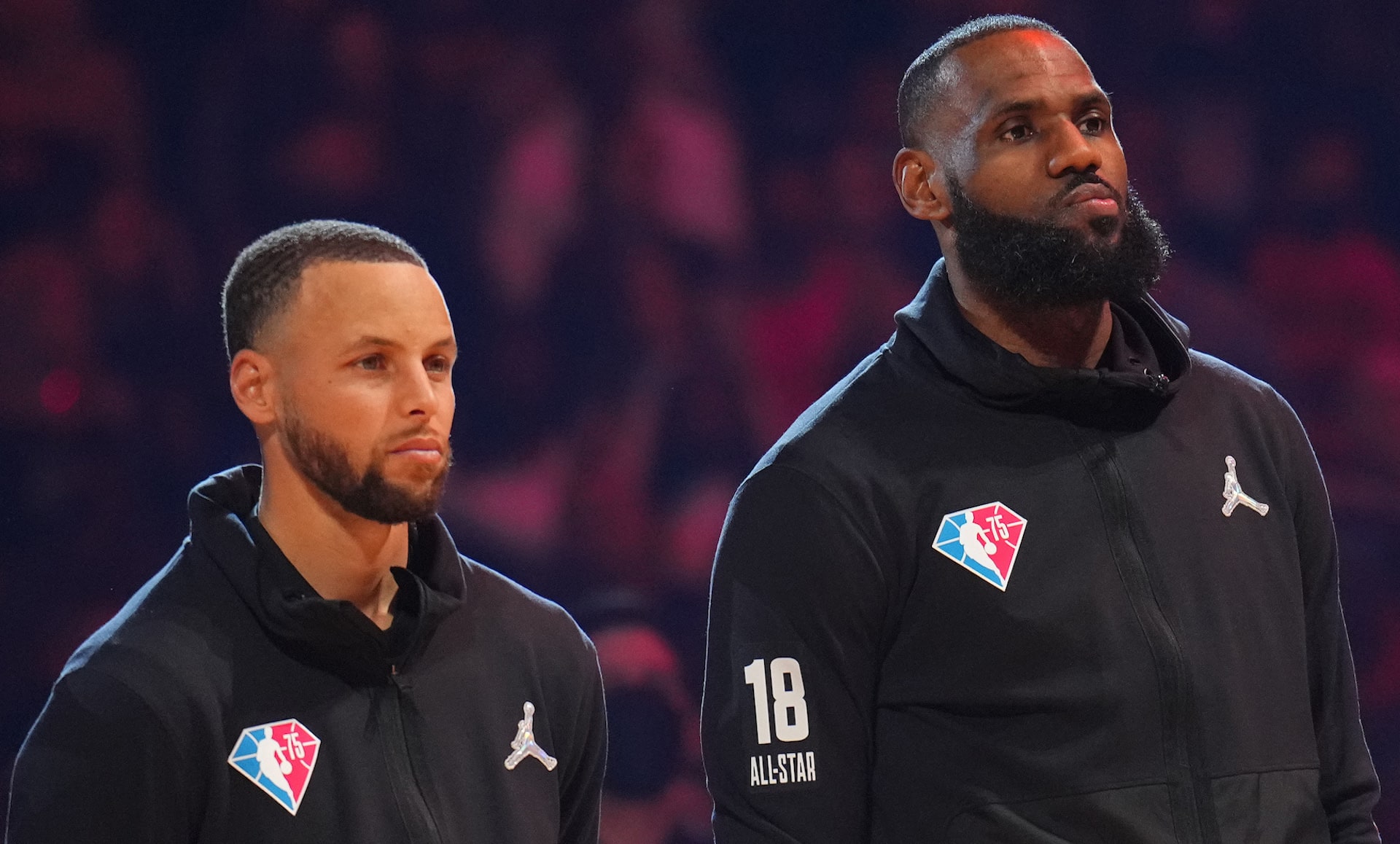 Steph Curry and LeBron James at 2022 All-Star Game