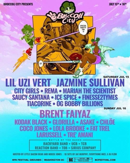 Flyer for Broccoli Festival 2023 lineup of artists performing
