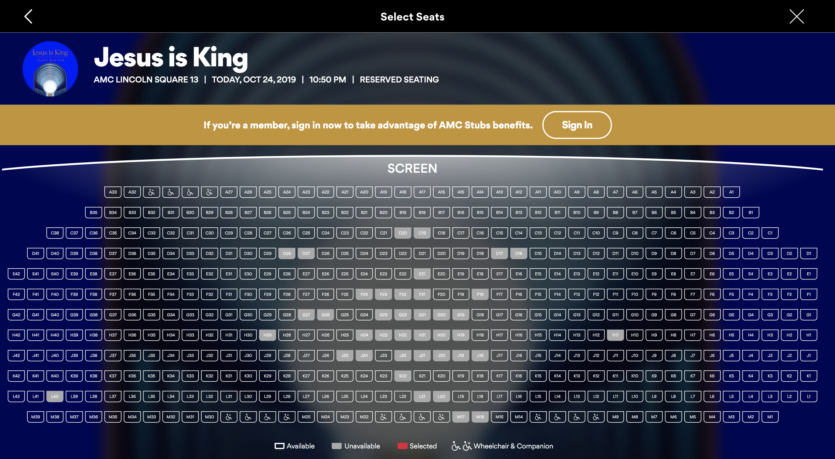 Jesus Is King IMAX seat chart opening night