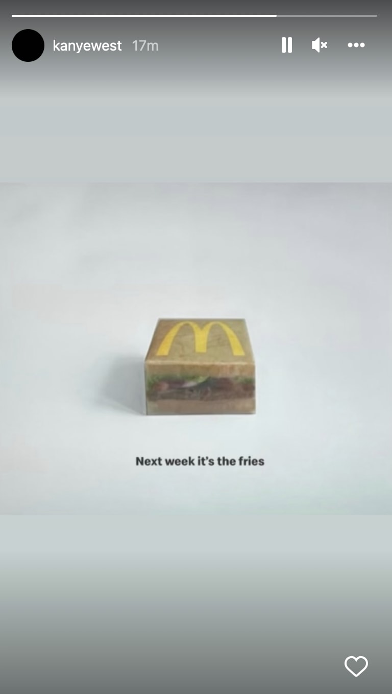 McDonald&#x27;s image posted by Kanye West