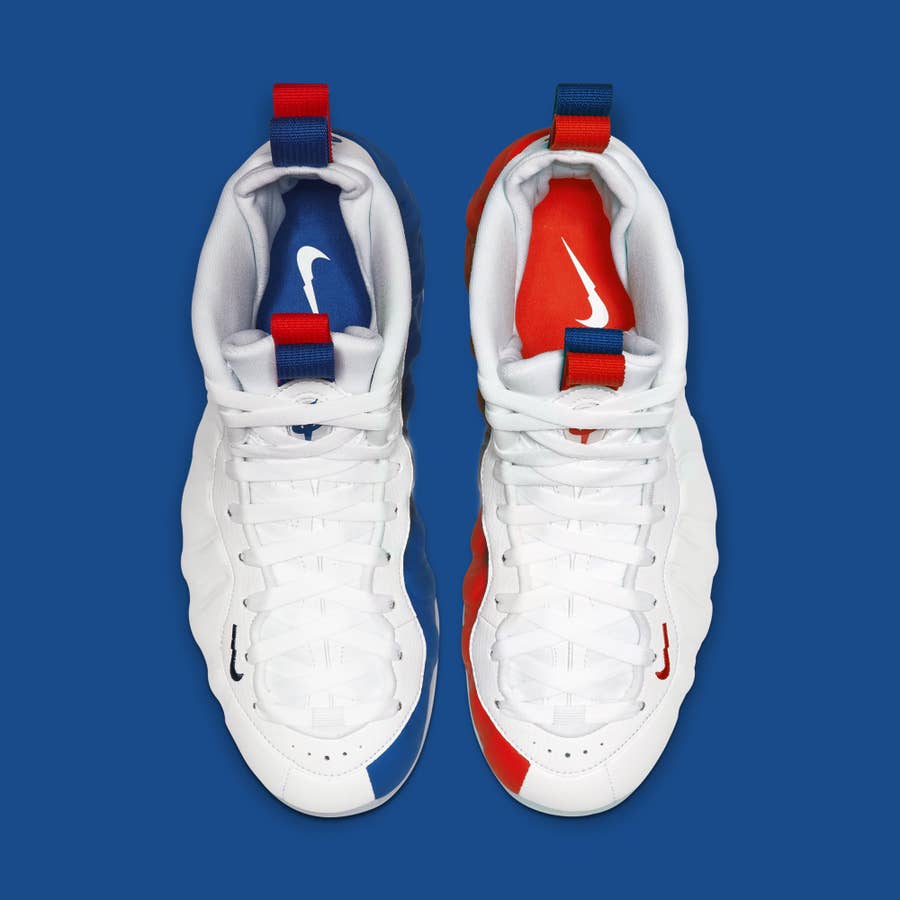 Foamposite red sales white and blue