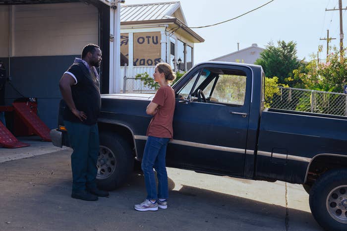 Brian Tyree Henry and Jennifer Lawrence in &quot;Causeway,&quot; Apple TV+.