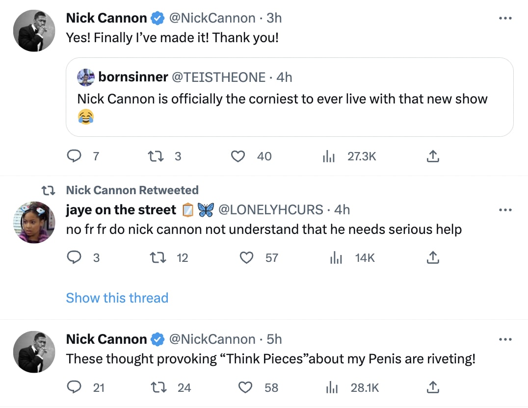 Nick Cannon twitter posts screenshots