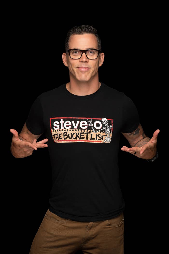 Steve-O poses in front of black backround