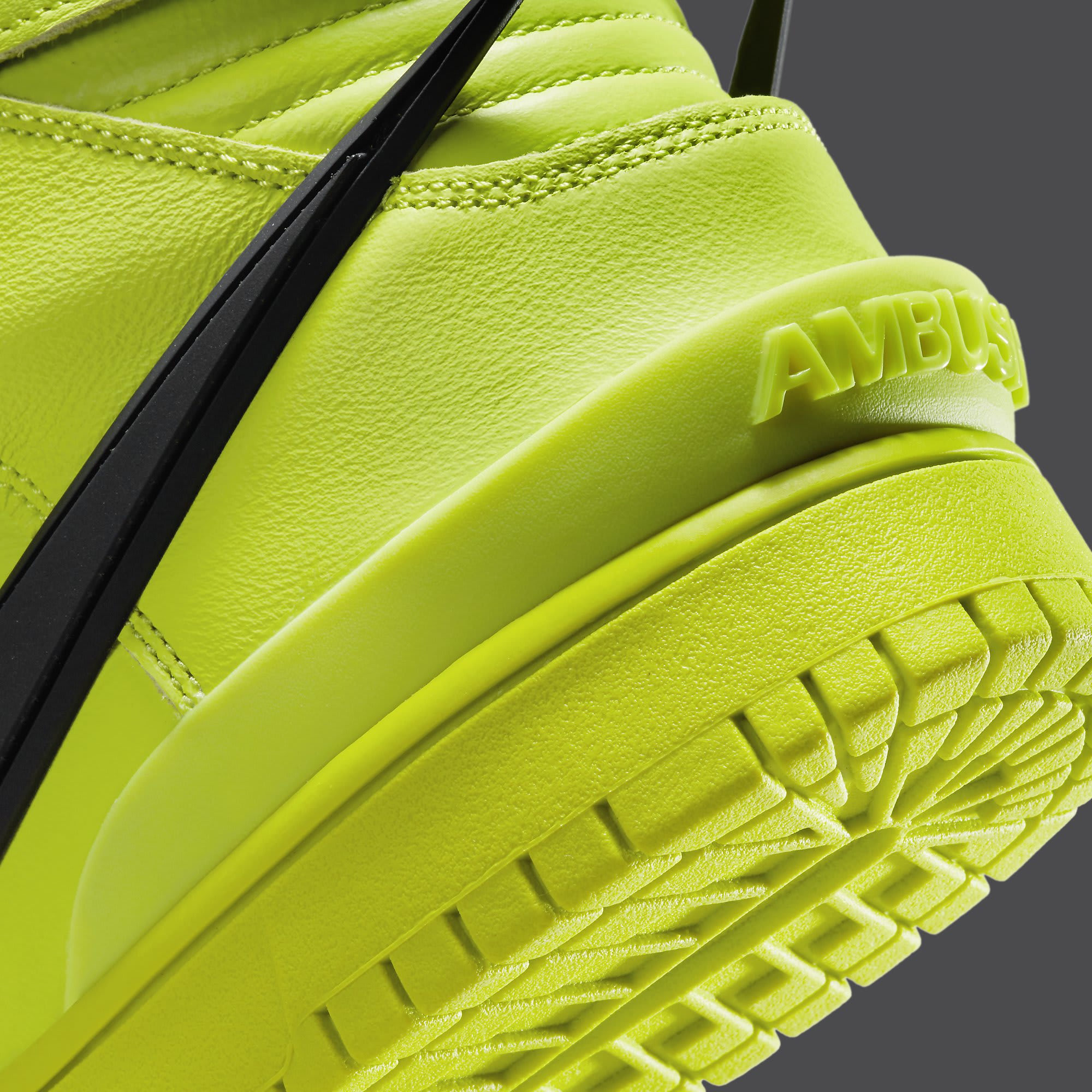 Ambush x Nike Dunk High Atomic Green Release Date CU7544-300 Heel Detail