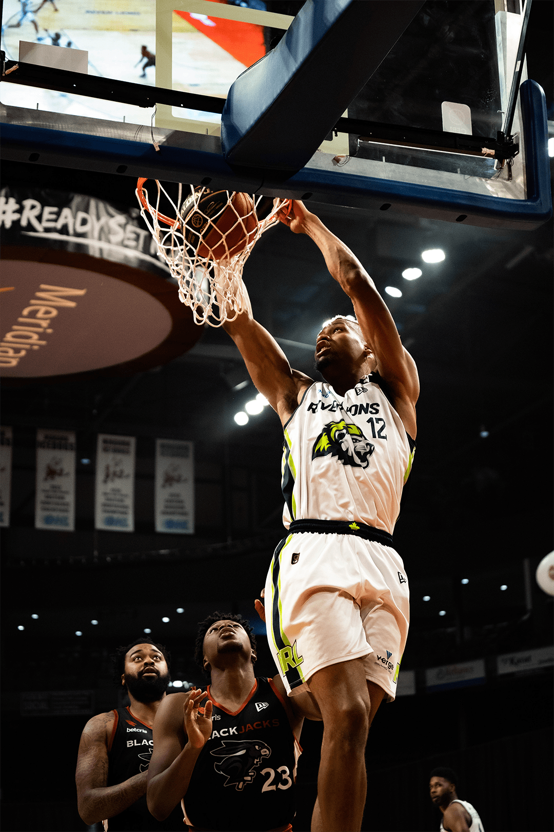 Javin DeLaurier jumps for the net while playing for the Niagra River Lions.