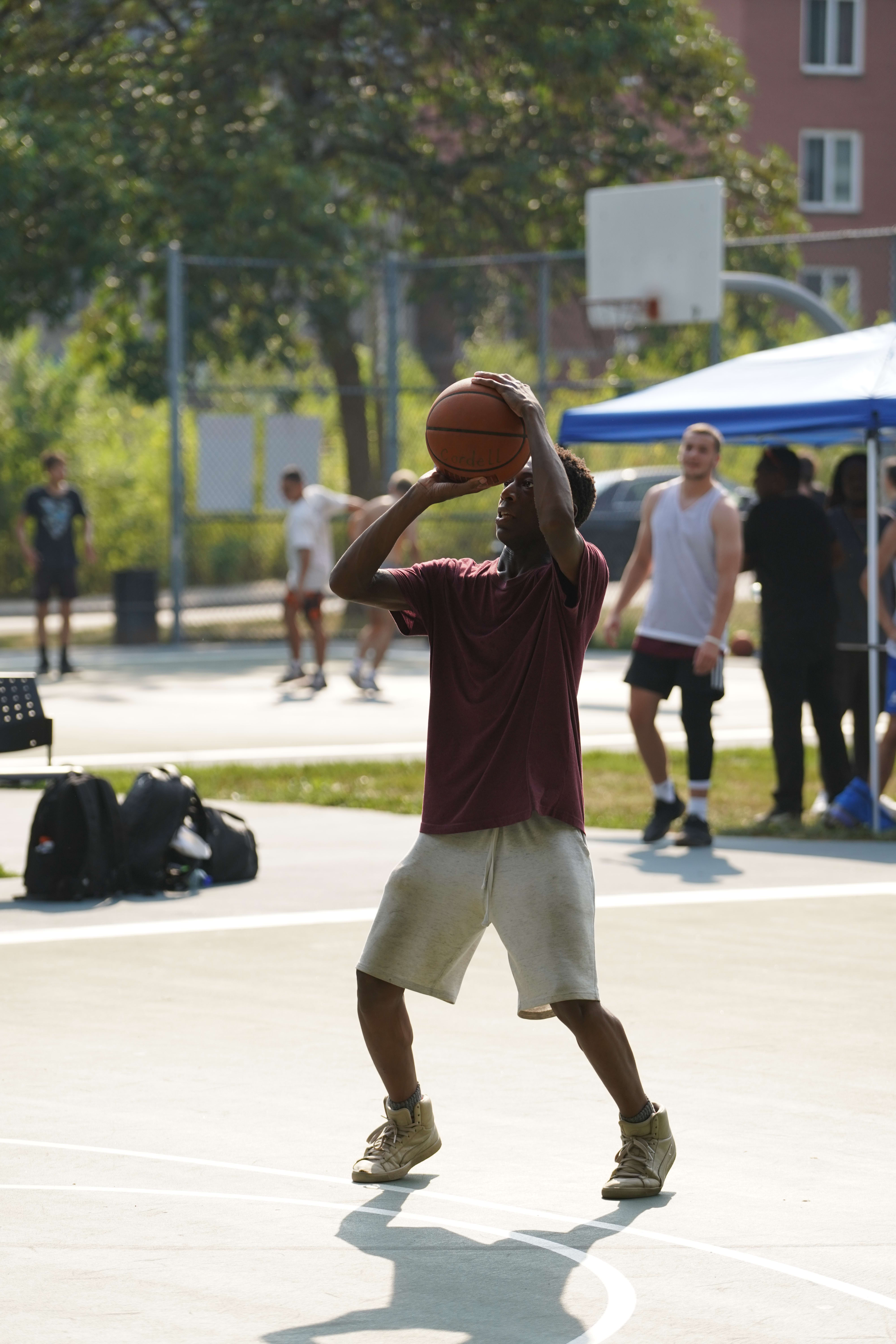 A basketball player shooting the ball