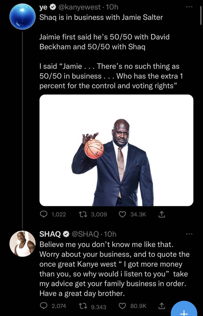 Shaq responds to a tweet from Kanye West