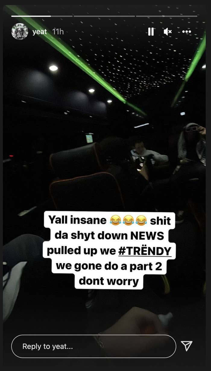 Screengrab from Yeat's Instagram Stories