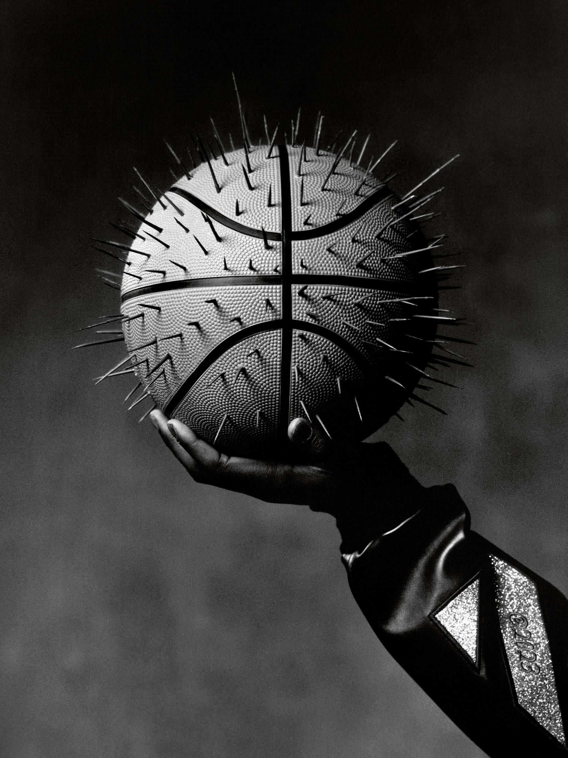 Spiked basketball is pictured