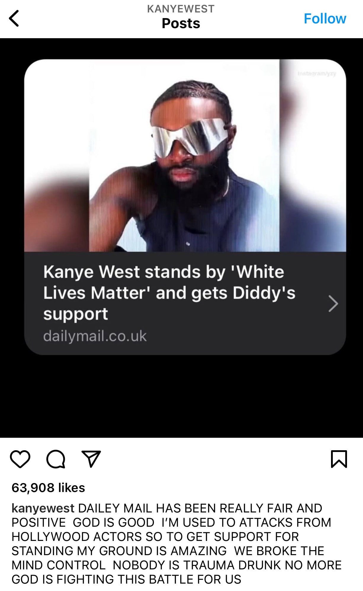 Kanye West Instagram screenshot