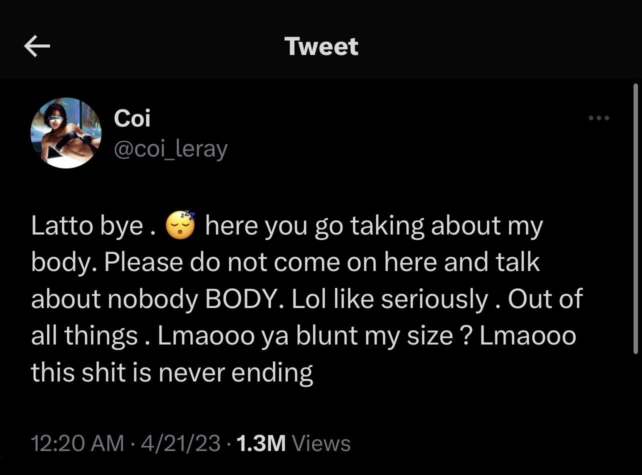 Coi Leray Blasts Latto for Referencing Her on New Song