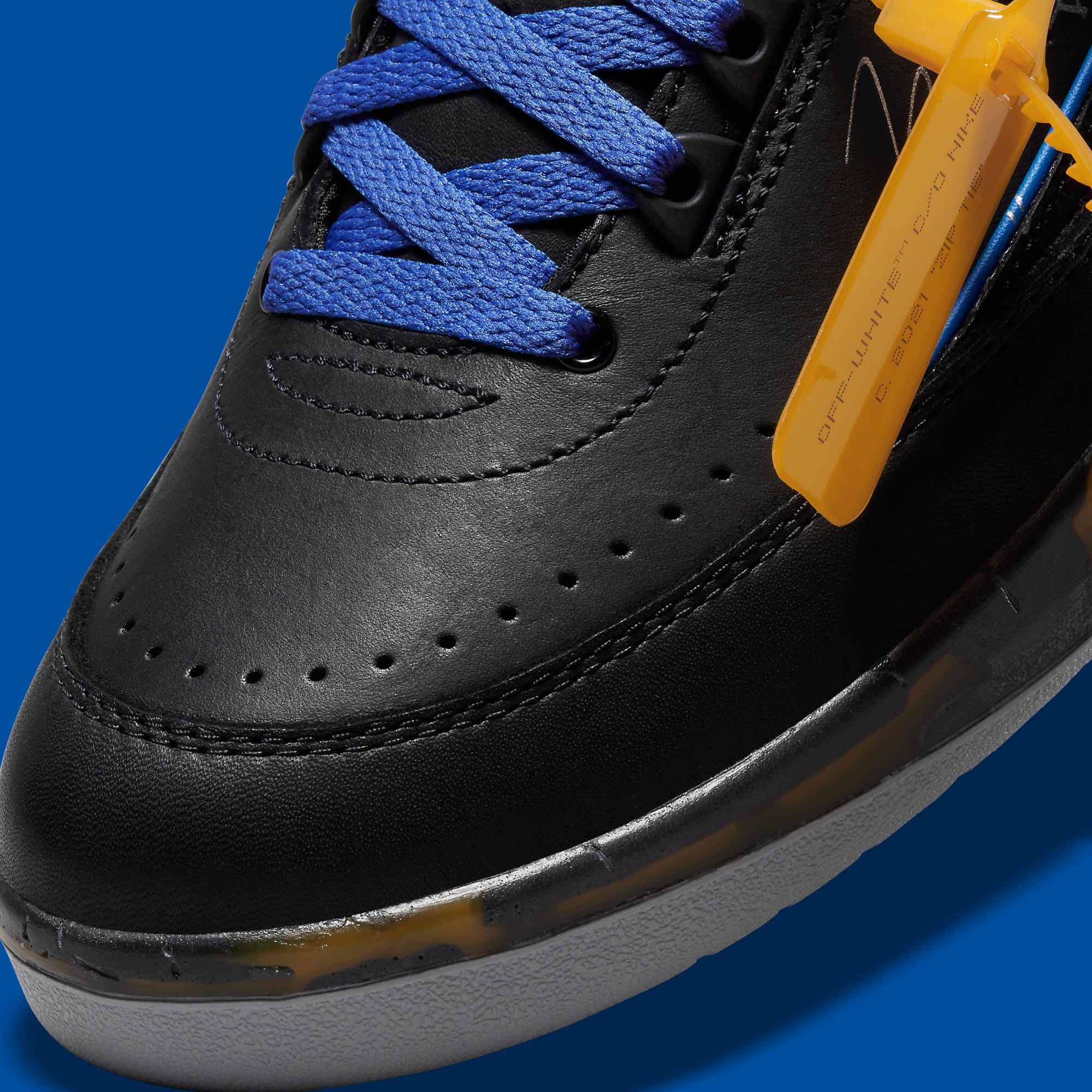 Off-White x Air Jordan 2 II Low Black Varsity Royal Release Date DJ4375-004 Toe Detail