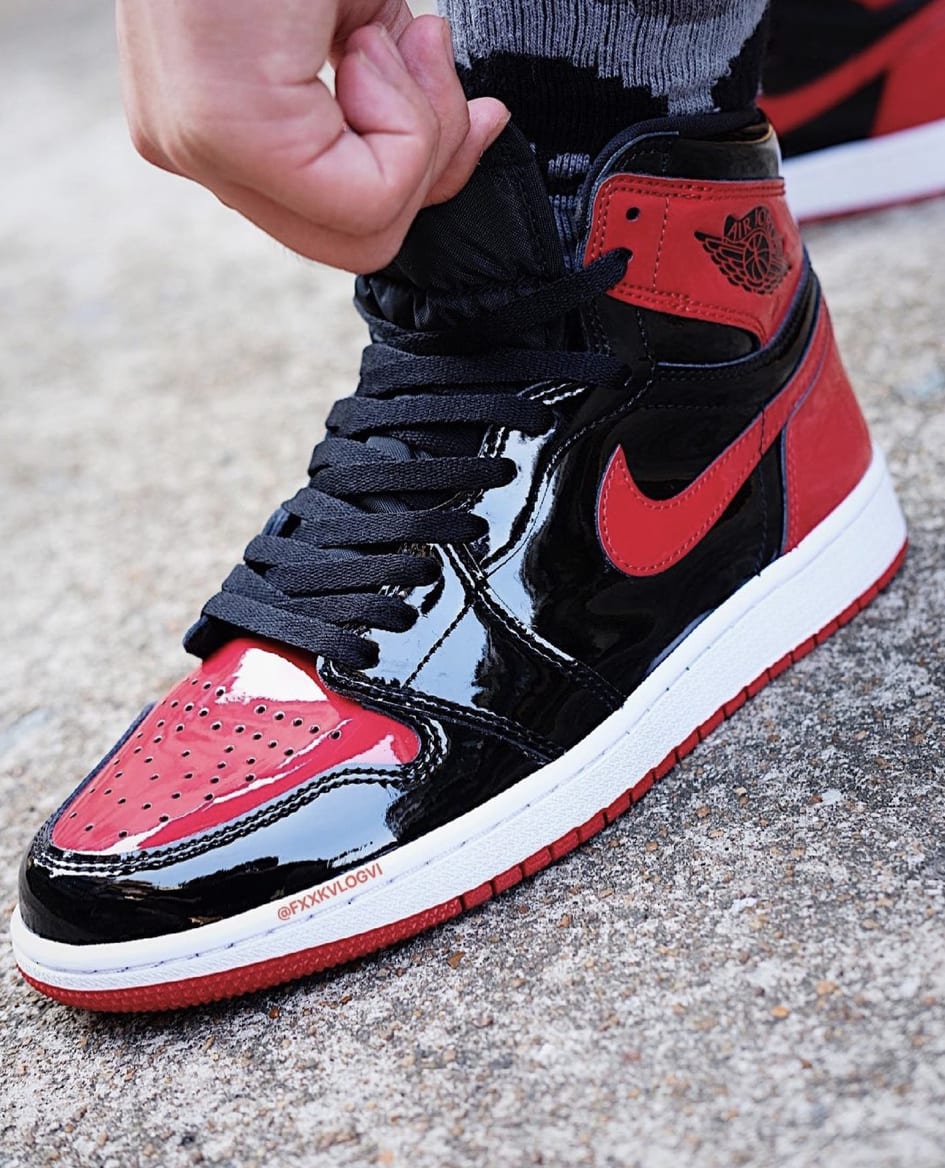 Air Jordan 1 Patent Bred Release Date On-Foot 555088-063 Front